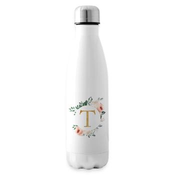 T Monogram Green, Pastel, Wreath - Insulated Water Bottle - white - Right