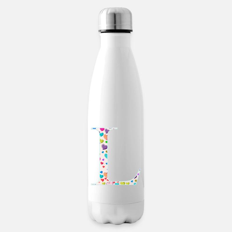 Customizable Monogram L Heart Pattern - Insulated Water Bottle - white