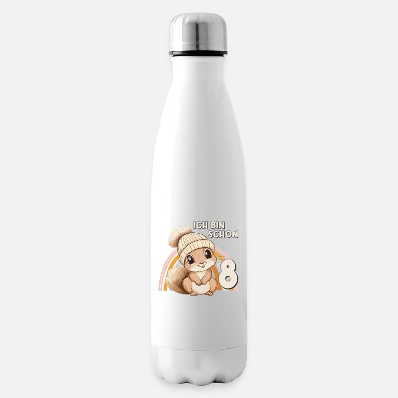 8. Geburtstag Eichhörnchen Regenbogen Süß Niedlich - Isolierflasche - Weiß