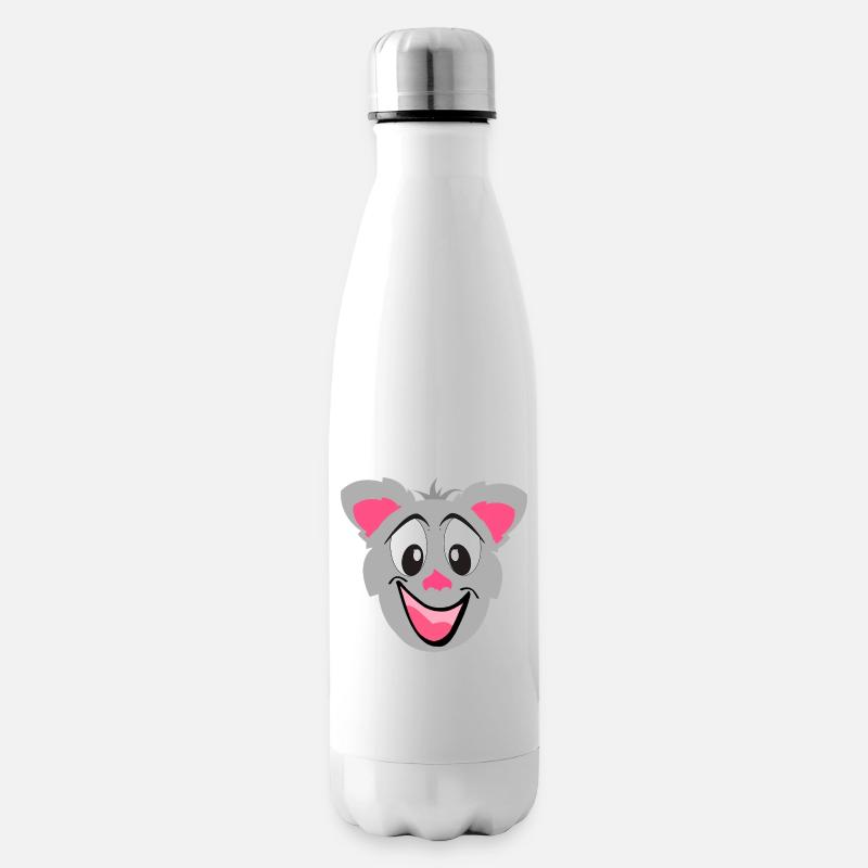 Graue Kawaii Katze Cartoon Gesicht - Isolierflasche - Weiß
