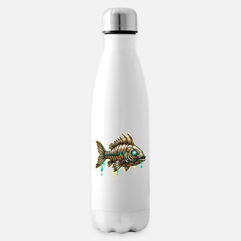 Cybernetischer Steampunk-Fisch - Isolierflasche - Weiß