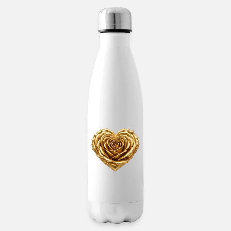 T-shirt cœur de rose dorée - Style romantique - Bouteille isotherme - blanc