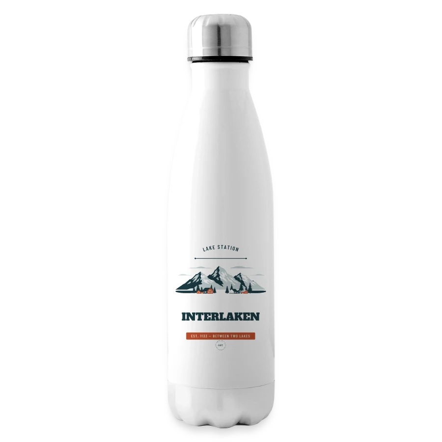 Interlaken badge on a insulated water bottle, white