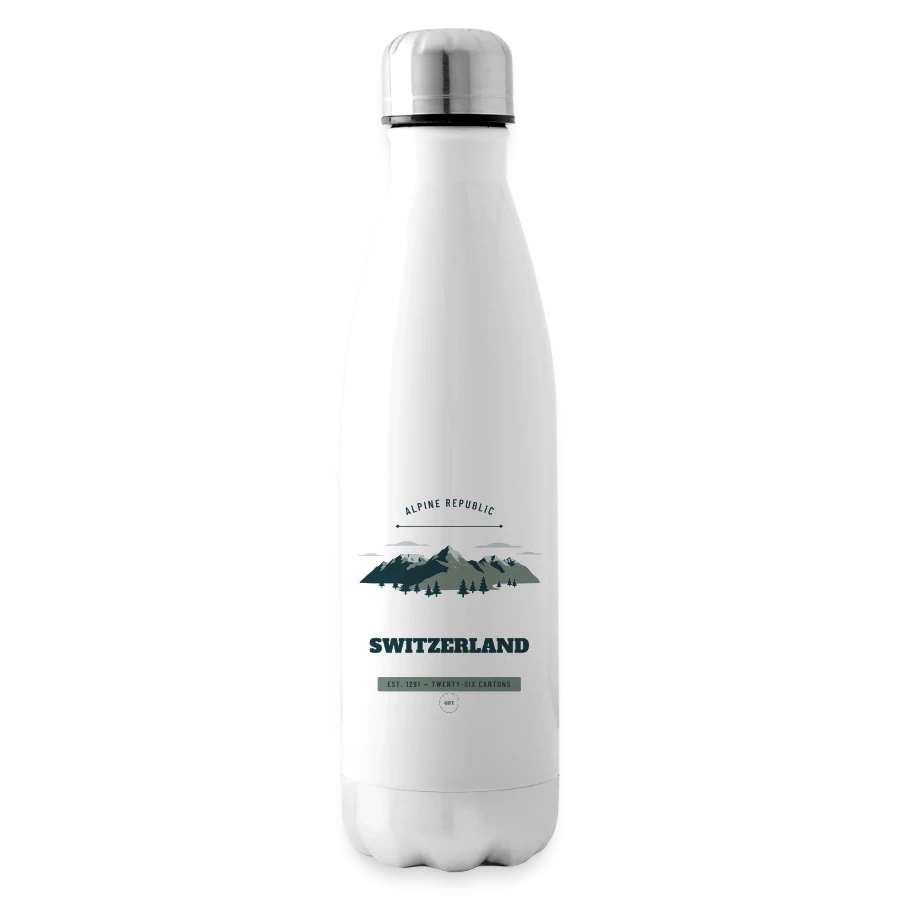 Switzerland badge on a insulated water bottle, white