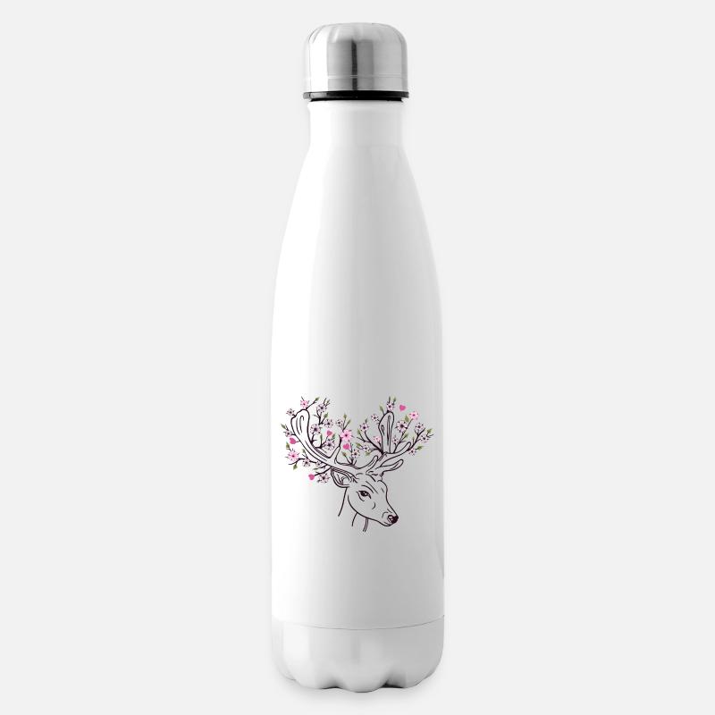 Chevreuil cerf fleur fleur floral printemps - Bouteille isotherme - blanc