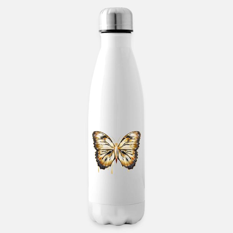 Papillon brillant doré dessiné à la main - Bouteille isotherme - blanc
