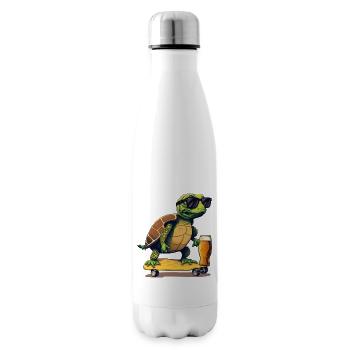 Une tortue boit de la bière sur une planche à roulettes - Bouteille isotherme - blanc - Droite