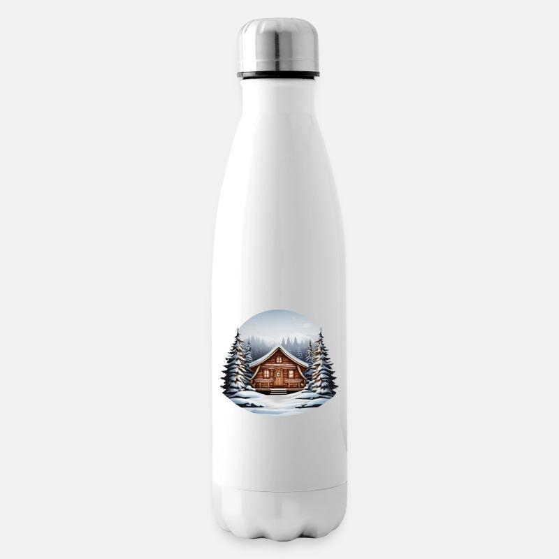 Cabane en bois, cabane de Noël - Bouteille isotherme - blanc