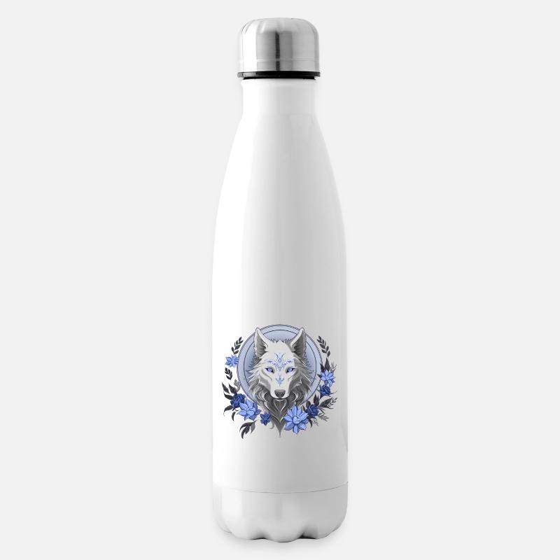 Blumiger Wolf - Isolierflasche - Weiß