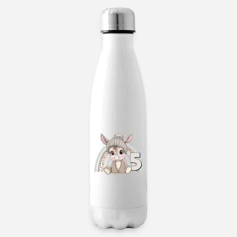 5. Geburtstag Esel Regenbogen Süß Niedlich - Isolierflasche - Weiß