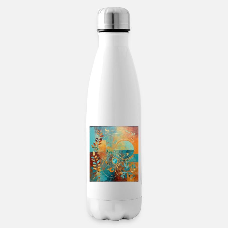 Composition abstraite avec des feuilles et des cercles - Bouteille isotherme - blanc