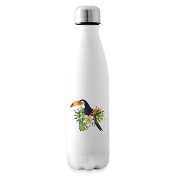 Toucan with Tropical Flowers - Exotic Bird Design - Insulated Water Bottle - white - Right