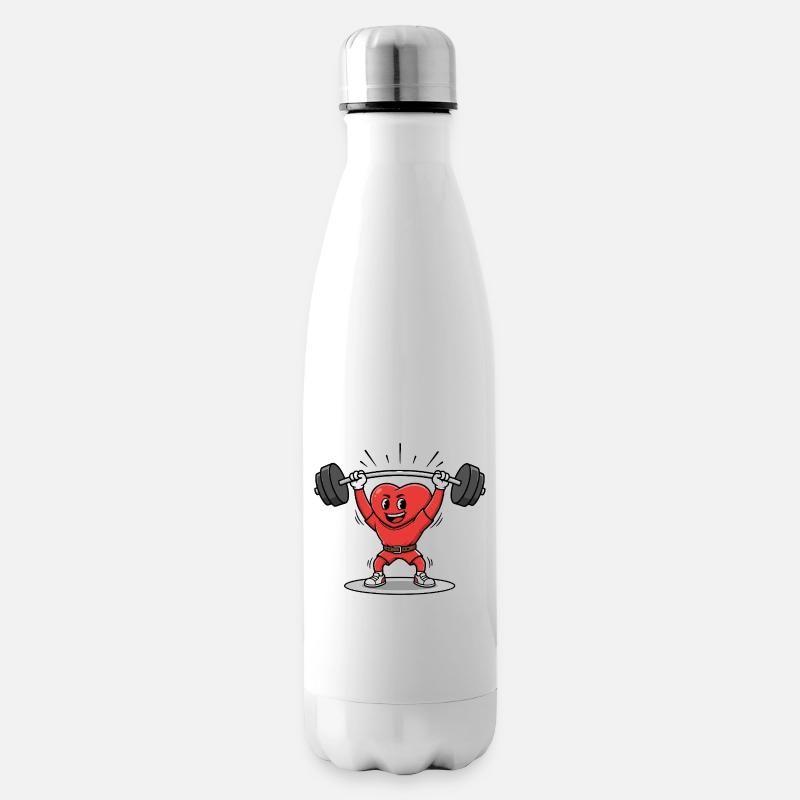 Starkes Herz Heben Gewichte Cartoon Design - Isolierflasche - Weiß