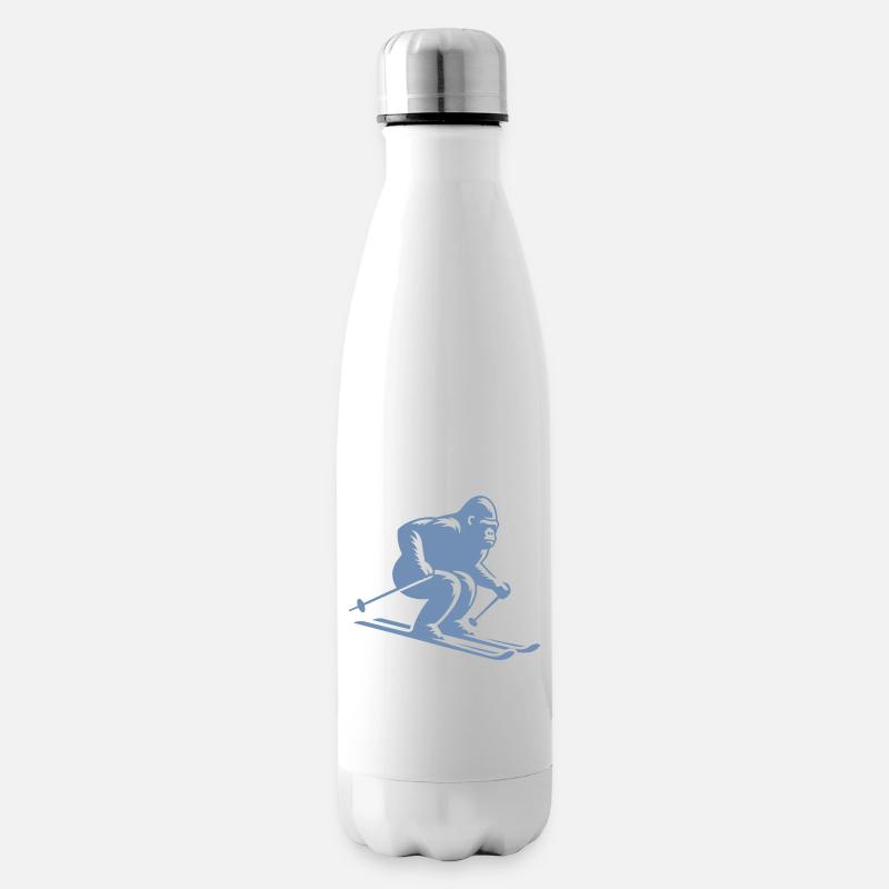 Affe Gorilla Schimpanse Ski Silhouette Design - Isolierflasche - Weiß