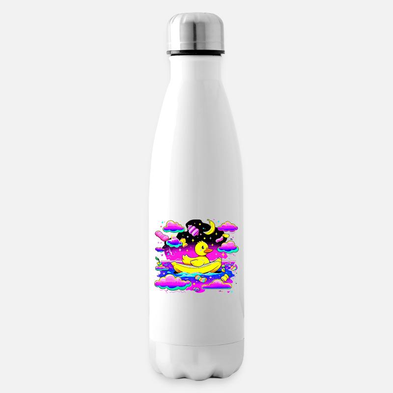 Bunte Quietscheente im Regenbogenboot - Isolierflasche - Weiß