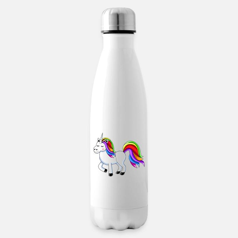 Dessin animé de licorne arc-en-ciel - Bouteille isotherme - blanc