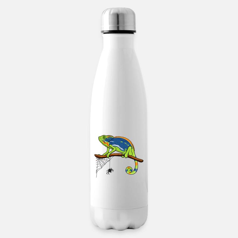 Chamäleon auf Ast mit Spinnennetz - Isolierflasche - Weiß