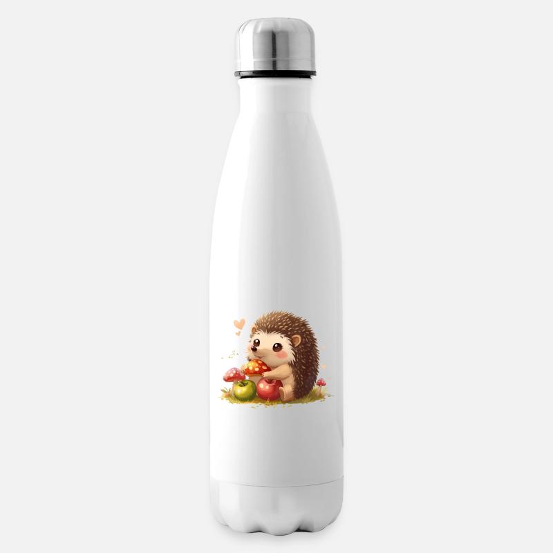 Süßer Igel mit Pilzen und Äpfel - Isolierflasche - Weiß