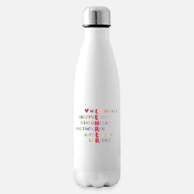 Farbenfrohe Werte Collage – Hilfsbereit - Isolierflasche - Weiß