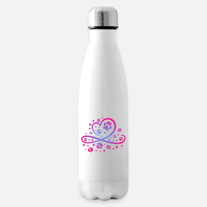 Herz mit Pfötchen und Sternen - Isolierflasche - Weiß