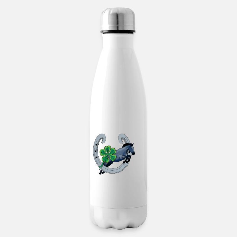 Cheval avec Chance et Trèfle Vert - Bouteille isotherme - blanc