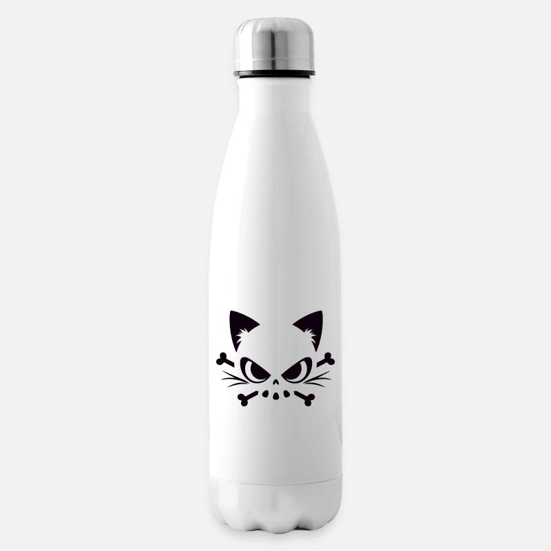 Crâne de chat | Motif minimaliste de Skull & Bones - Bouteille isotherme - blanc