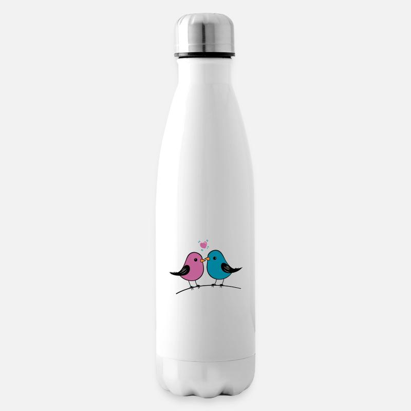 Vögel Kuss mit Herz - Isolierflasche - Weiß