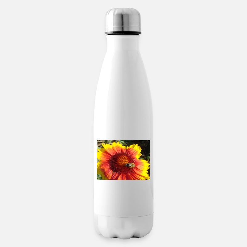 Bourdon sur cocarde fleur rouge jaune - Bouteille isotherme - blanc
