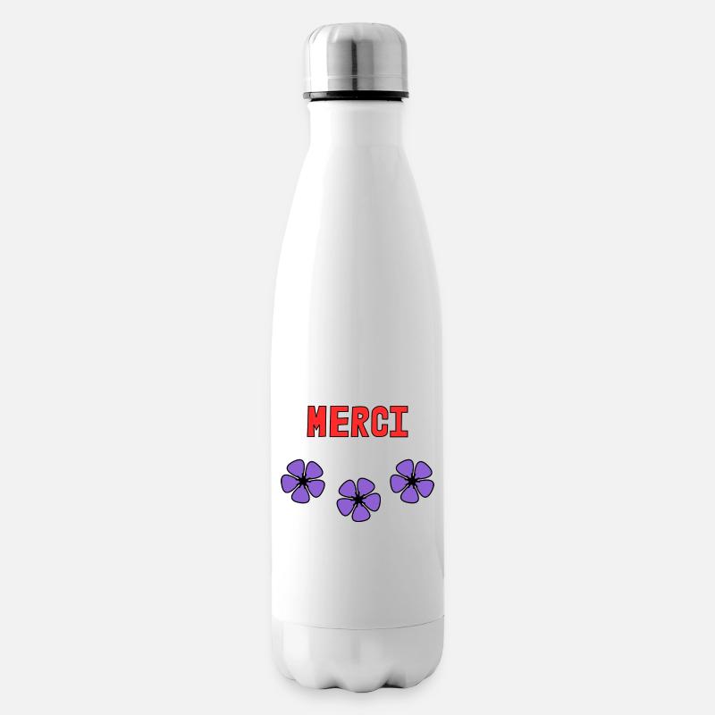 MERCI. ANNIVERSAIRE. NAISSANCE. RETRAITE. MERCI - Bouteille isotherme - blanc