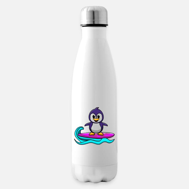 Süßer Kawaii Pinguin auf Surfbrett - Isolierflasche - Weiß