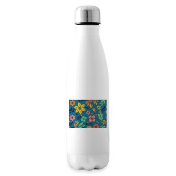 Blumenmuster im Retro-Stil auf Dunkelblau - Isolierflasche - Weiß - Rechts