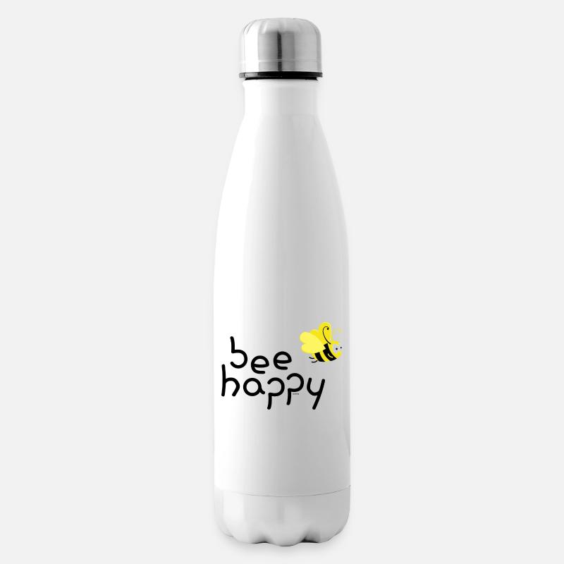Bee happy schwarz - Isolierflasche - Weiß