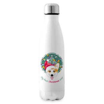 Fröhlicher walisischer Corgi mit Weihnachtsmannmütze - Isolierflasche - Weiß - Rechts