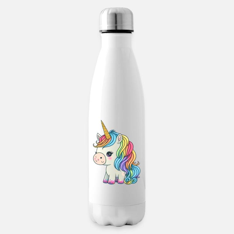 00246 süßes Baby Einhorn mit Regenbogenmähne - Isolierflasche - Weiß