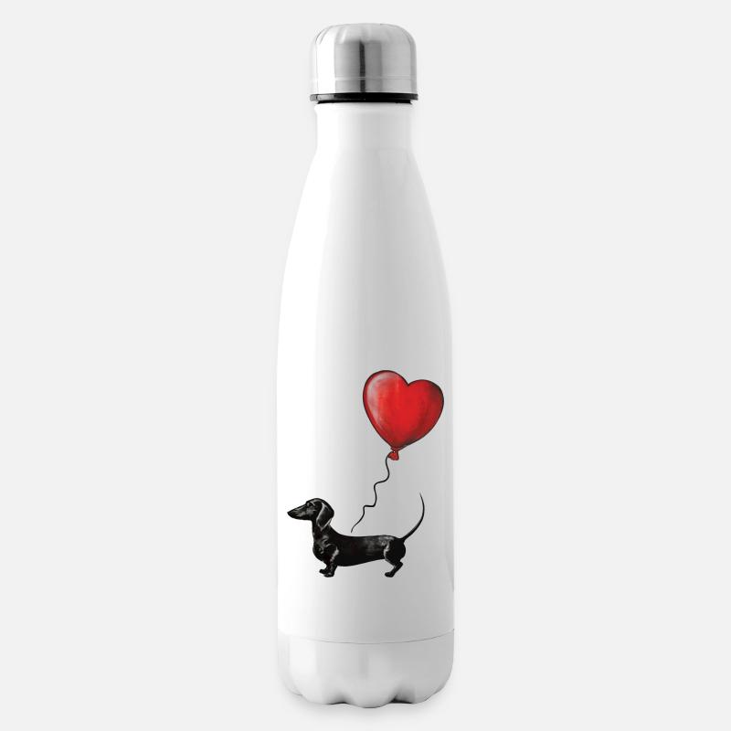 Herzballon Dackel Illustration - Isolierflasche - Weiß
