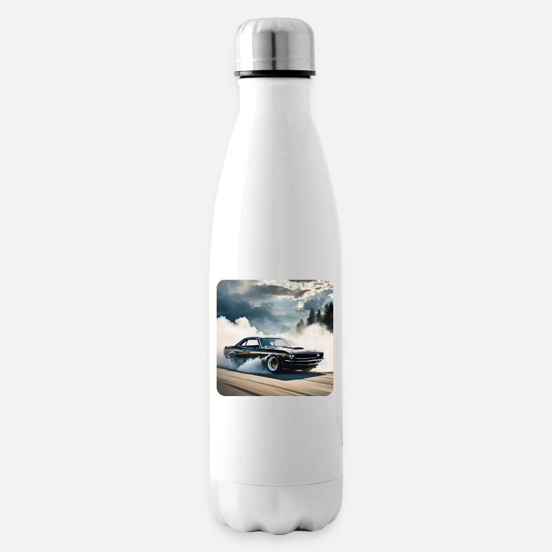 Schwarzes Odtimer Drift Auto Turbo mit Rauch - Isolierflasche - Weiß