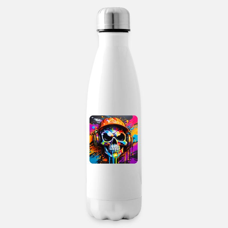 Cooler Totenkopf mit Kopfhörer Graffiti Style - Isolierflasche - Weiß