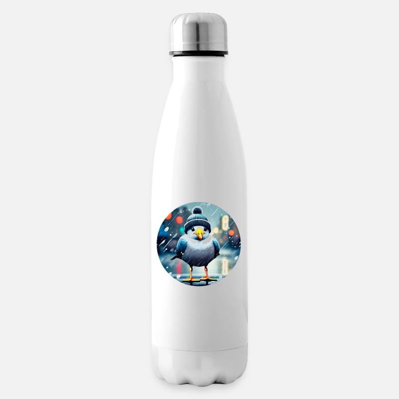 Niedliche Möwe im Regen - Isolierflasche - Weiß