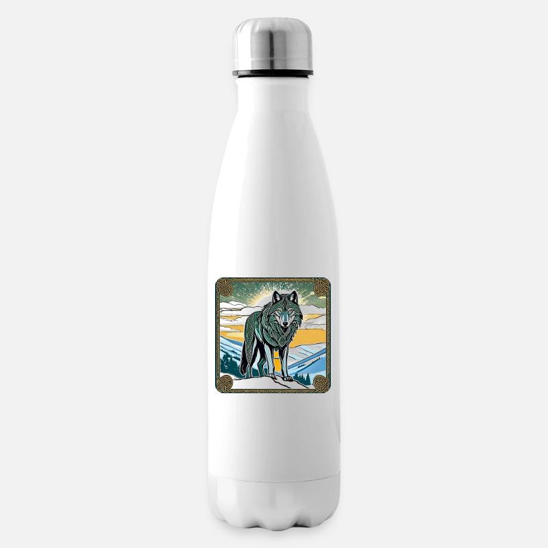Cooler Wolf im keltischen Style - Isolierflasche - Weiß