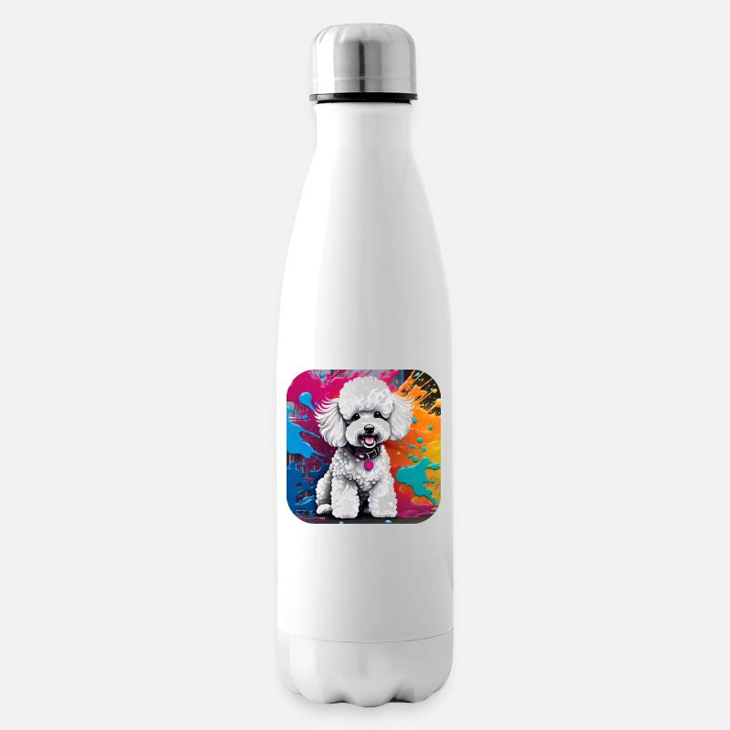 Niedlicher Pudel mit farbenfrohen Hintergrund - Isolierflasche - Weiß