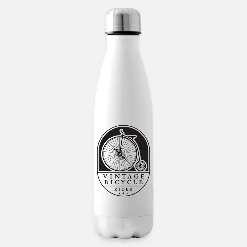 Cycliste vintage, noir sur lumière, penny farthing - Bouteille isotherme - blanc