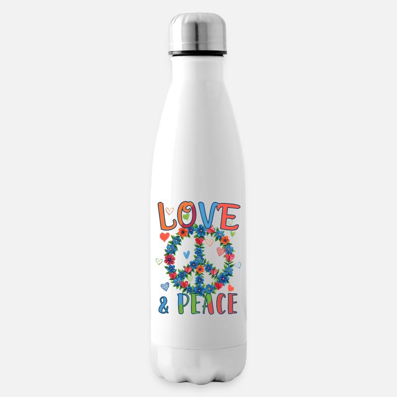 Love & Peace Blumen-Power Design - Isolierflasche - Weiß