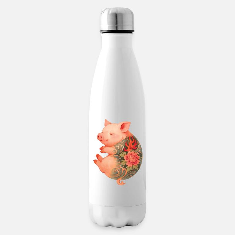 Tätowiertes Ferkel – Friedliche Tinte - Isolierflasche - Weiß