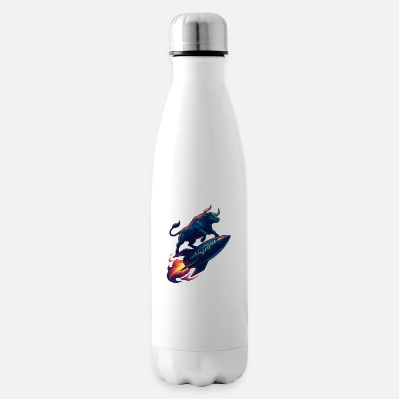 Aktien Bulle Stier Chart Gewinn Rakete Geschenk - Isolierflasche - Weiß