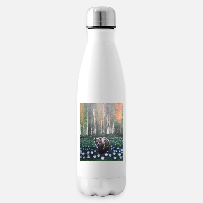Bär in verschneiter Waldszene - Isolierflasche - Weiß