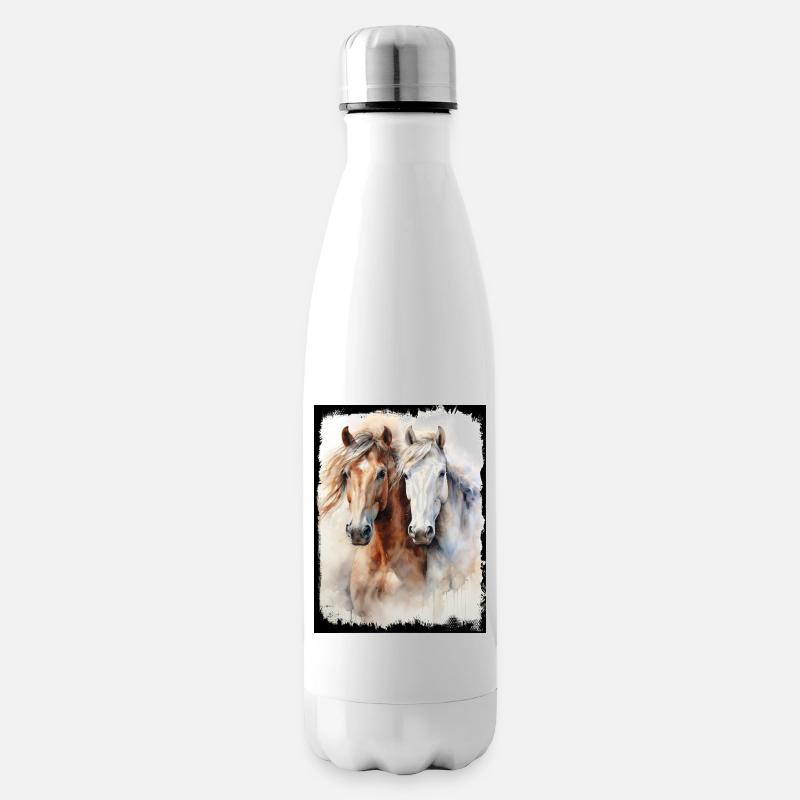 Zwei edle Pferde Portrait Aquarell Malerei Kunst  - Isolierflasche - Weiß