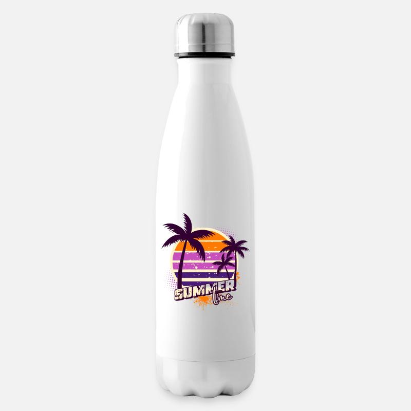 Sonnenuntergangspalmen – Sommerzeit - Isolierflasche - Weiß