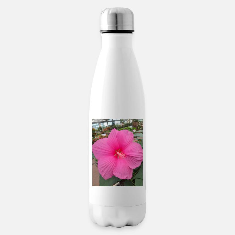Hibiscus Rose Éclat Tropical Textile - Bouteille isotherme - blanc
