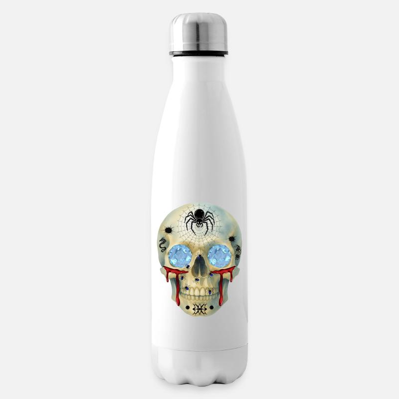 T-Shirt-Design mit Schädel mit Spinnen und Diamantaugen - Isolierflasche - Weiß