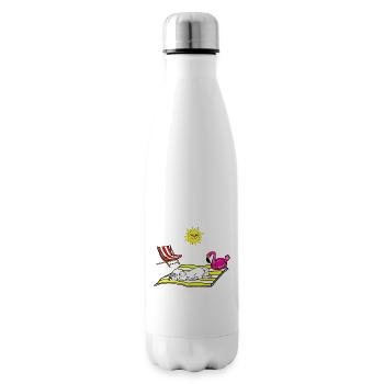 Pudelmotiv - weißer Pudel am Strand - Comicstyle - Isolierflasche - Weiß - Rechts